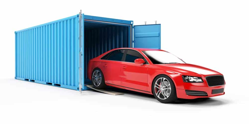 A car being shipped in a container